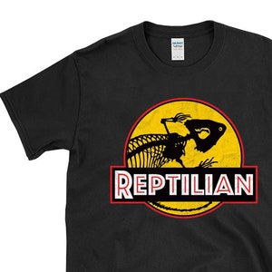 REPTILIAN - retro alien UFO conspiracy lizard people dinosaur mock distressed logo T-Shirt