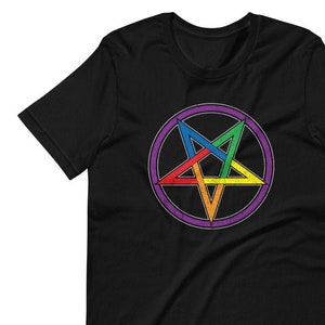 Rainbow Pentagram - gay pride flag inverted LGBTQ retro satan equality T-Shirt