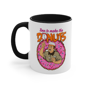 Time To Make The Donuts - funny vintage retro 80's humor coffee or tea - 11 oz. accent mug