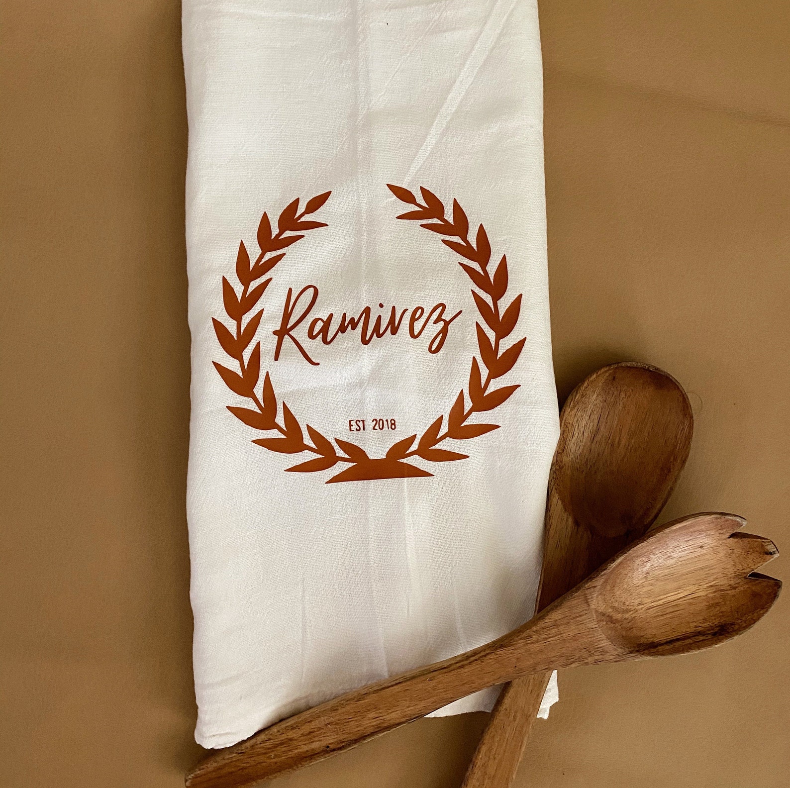 Custom last name tea towel Etsy