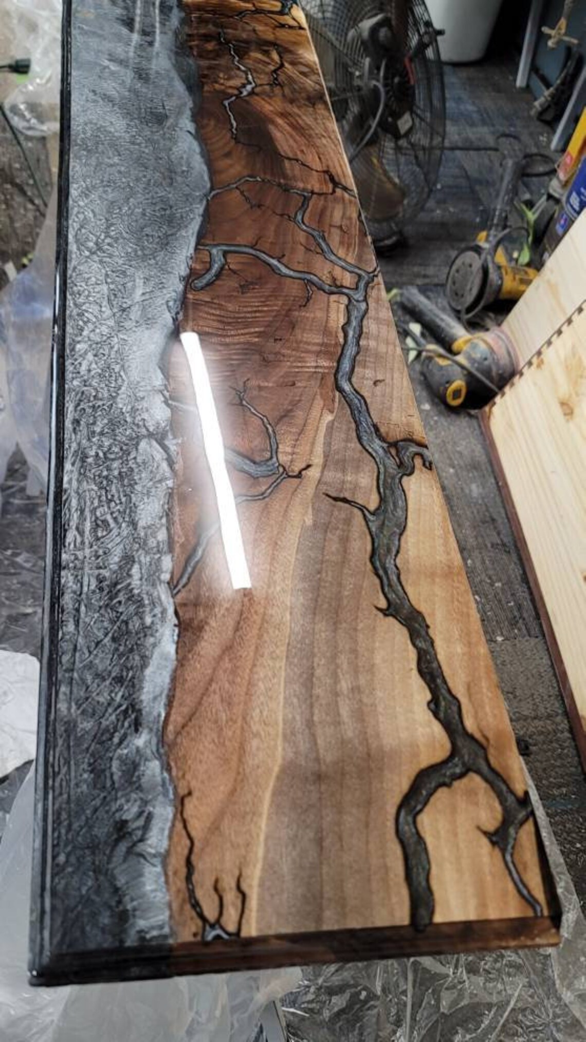 Lichtenberg Fractal Burn Live Edge Epoxy Resin Oak Maple Etsy