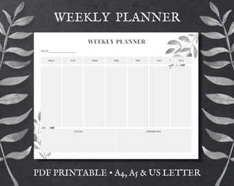 Landscape Weekly Planner, Weekly Planner, Horizontal Weekly Planner, Printable Weekly Planner, Horizontal Planner, PDF Printable