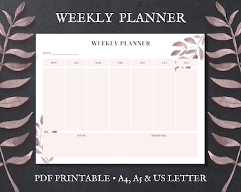 Landscape Weekly Planner, Weekly Planner, Horizontal Weekly Planner, Printable Weekly Planner, Horizontal Planner, PDF Printable