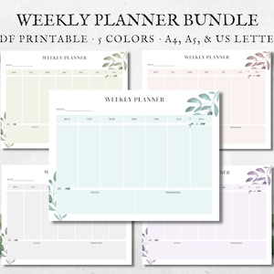 Landscape Weekly Planner Bundle, Weekly Planner, Planner Bundle, Horizontal Weekly Planner, Printable Weekly Planner, PDF Printable
