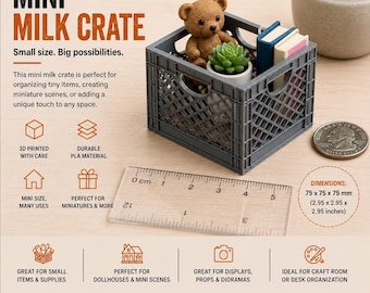 Mini Milk Crate | Mini Organizer Bin | Desktop Storage Basket | Dollhouse Accessory | Toy Crate | Mini Storage Container