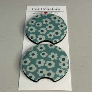 Floral Car Coasters set of 2 Accessories Neutral Print boho floral Cup Holder Coasters Boho Car Coasters Retro Car Coasters