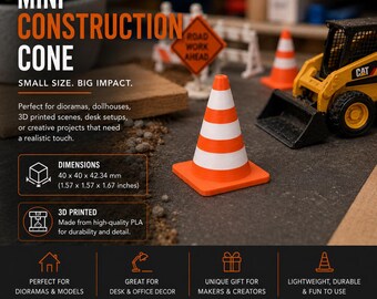 Mini Construction Cone | Mini Road Cone | Desk Decor | Diorama Accessory | Model Scene Prop | Tiny Construction Cone