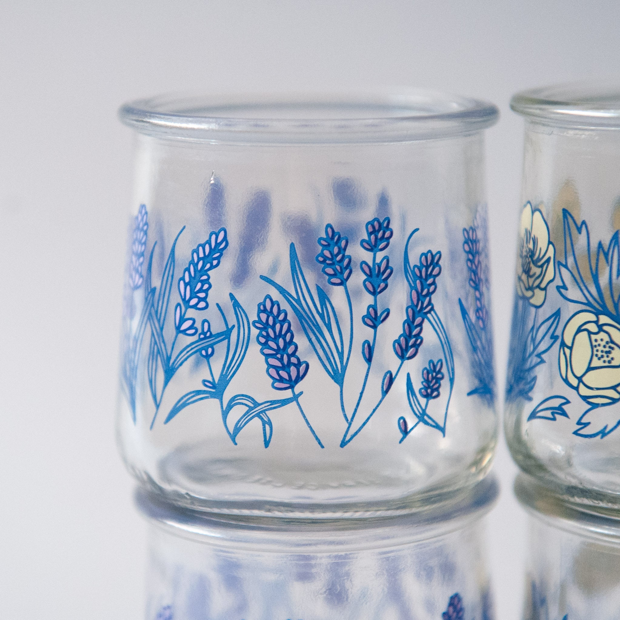 Set of 6 Yoplait Oui Floral Glass Yogurt Jars Clean No Etsy