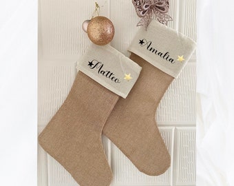 Nikolaussocke personalisiert,Weihnachtsstrumpf,Kaminaufhänger,Adventszeit, Nikolausstiefel Jute,Leinen, Geschenk Nikolaus