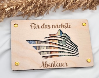 Carte en bois pour cadeaux en argent, bateau de croisière, emballage en bois Carte en bois pour billets de banque, bon de voyage en bois