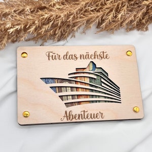 Holzkarte für Geldgeschenke, Kreuzfahrt Schiff, Verpackung aus Holz Holzkarte für Geldscheine, Reisegutschein aus Holz