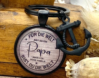 Schlüsselanhänger für Papa aus Cabochon, Vater Geschenk, Geschenk zum Vatertag| Geburtstag, mit Emaille Herz Anhänger • Vatertagsgeschenk