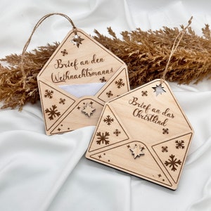 Wunschzettel an den Weihnachtsmann aus Holz, Brief an den Weihnachtsmann oder an das Christkind, Baumaufhänger, Dekoration Weihnachten,Brief