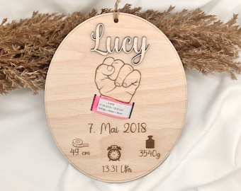 Panneau en bois pour ruban de naissance, cadeau de naissance ou baby shower, cadeau personnalisé avec dates de naissance, décoration chambre d'enfant