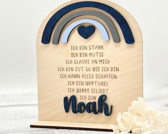 Affirmationsschild aus Holz mit einem Regenbogen, Mutmacher, Dekoration für das Kinderzimmer, Geschenk zum Geburtstag und besondere Anlässe