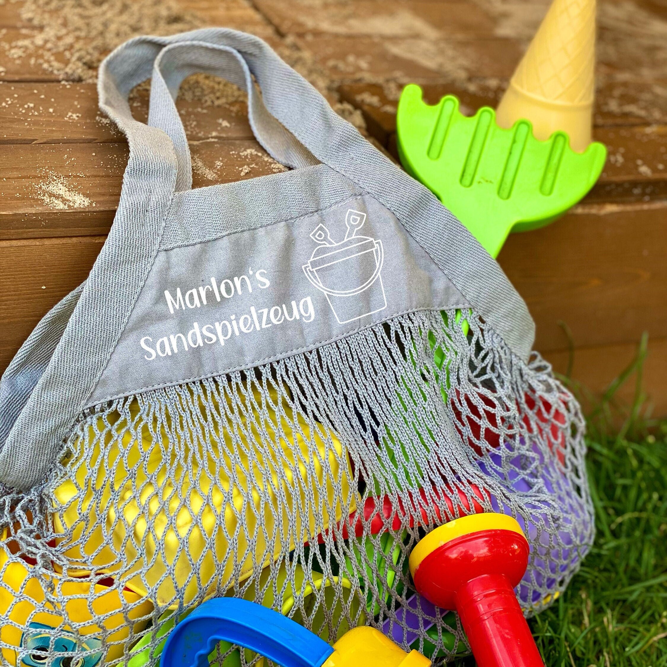 Netztasche personalisiert mit Namen fr Sandspielzeug, Tasche fr Kinder,  Spielzeugtasche, Spielzeug Aufbewahrung, Beutel, Netzbeutel - Etsy.de