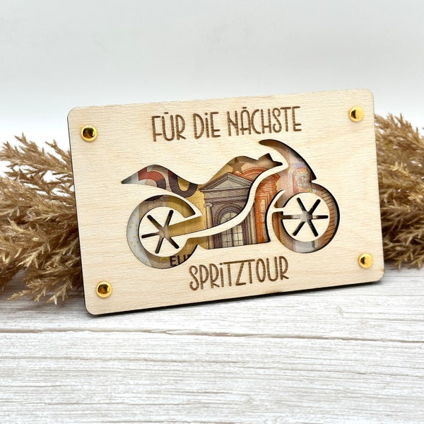 Holzkarte für Geldgeschenke, Motorrad, Verpackung aus Holz Holzkarte für Geldscheine, Reisegutschein aus Holz, Spritztour Bike