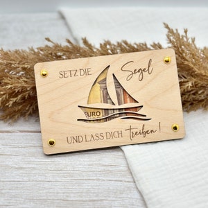Holzkarte für Geldgeschenke, Schiff, Verpackung aus Holz Holzkarte für Geldscheine, Reisegutschein aus Holz, Holzgeschenk Segelschiff