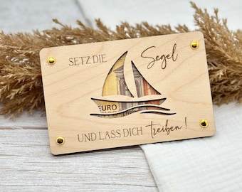 Holzkarte für Geldgeschenke, Schiff, Verpackung aus Holz Holzkarte für Geldscheine, Reisegutschein aus Holz, Holzgeschenk Segelschiff