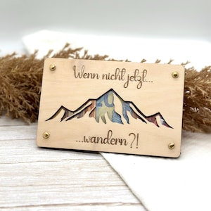 Holzkarte für Geldgeschenke, Berge, Verpackung aus Holz, Holzkarte für Geldscheine, Reisegutschein aus Holz, Holzgeschenk Wandern, Rente