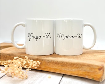 Keramiktasse Mama Papa mit Herz • Kaffeetasse• persönliches Geschenk • Teetasse • Tasse mit Spruch • minimalistisch • Muttertag• Vatertag