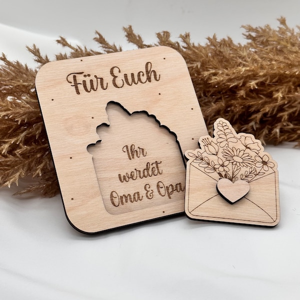 Schwangerschaft verkünden / personalisiertes Geschenk aus Holz /Holzkarte Steckkarte / Ihr werdet Oma und Opa / Du wirst Papa/ Geschenk