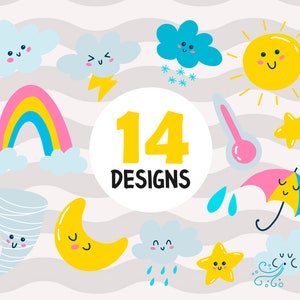 Weather svg,Weather clipart, rainbow svg, sun clipart, cloud clipart,rain clipart,weather graphics,kawaii weather, weather icons,print file