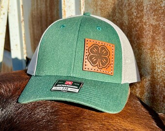 Czapka skórzana 4-H z grawerunkiem – melanż ciemnozielony/jasnoszary