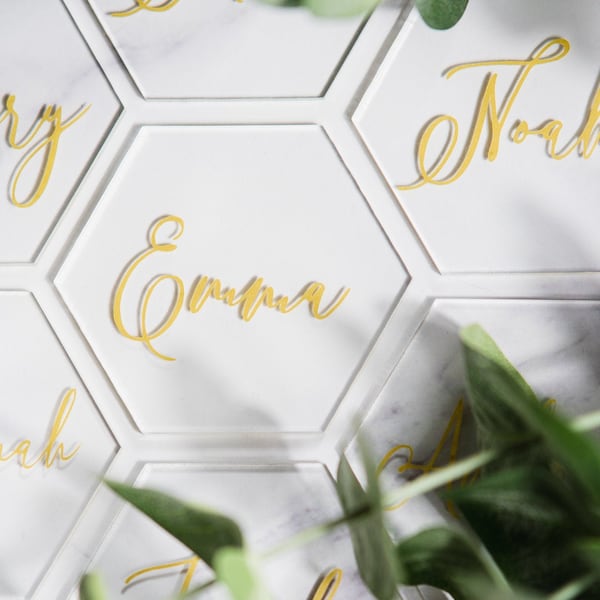 Acrylic Hexagon Place Cards - Name Cards, Wedding Decor