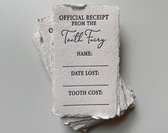Tooth Fairy Receipts | Handmade Paper | Unique | Simple | Minimal