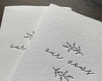 Floral Letterpress Vow Books | Vow Paper | Simple | Minimal | Handmade Paper