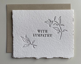 Letterpress Greeting Card | With Sympathy | Simple | Minimal | Handmade Paper