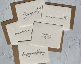 5 Pack Bundle Letterpress Greeting Cards | Variety Pack | Handmade Paper