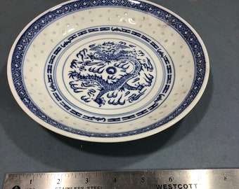 Vintage Blue Dragon Rice Eye Porcelain Bowl, Chinese Dishware