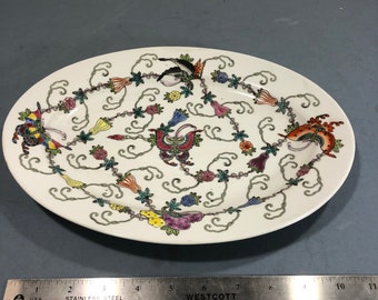 Vintage Chinese Jingdezhen hand painted butterfly and flowers 12&quot; oval plate