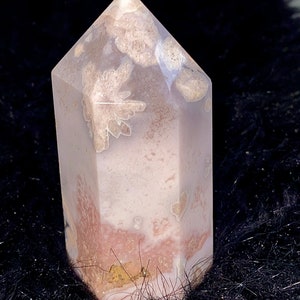 Beautiful Druzy Flower Agate Crystal Tower, Polished Cherry Blossom Crystal Point