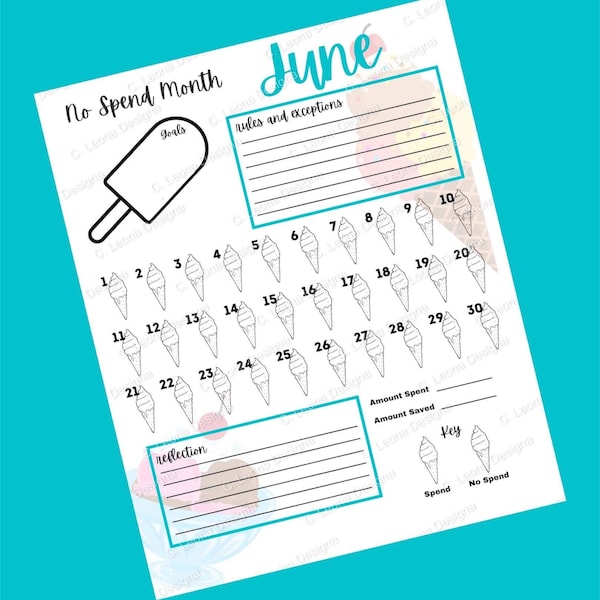 June No Spend Month; No Spend Planner; June Money Tracking; Spending Tracker; June Spending Tracker