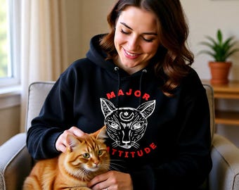 Major Cattitude T-Shirts Sweatshirts Hoodies, Funny Cat Lover Gift, Sassy Feline Design, Unique Pet Apparel, Stylish Cat Graphic