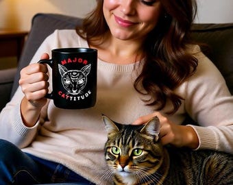 Major Cattitude Mugs and Glassware, Cat Lover Gift, Funny Cat Mug, Sassy Cat Glassware, Cat Themed Drinkware