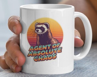 Ferret Mug, Agent of Chaos, Funny Pet Mug, Cute Animal Cup, Gift For Ferret Lover, Retro Design Mug, Unique Mug Design