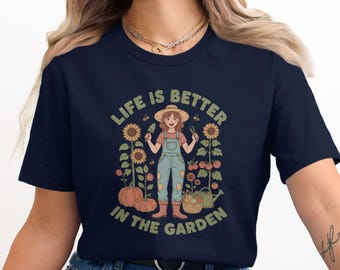 Garden Life T-Shirts Sweatshirts Hoodies, Gardening Lover Gift, Gardener Girl, Sunflower Design, Bee Illustration, Cute Gardening Outfit