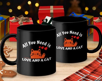 All You Need is Love and a Cat Mugs and Glassware, Funny Cat Lover Gift, Cute Kitten Design, Perfect for Coffee, Tea, or Any Drink