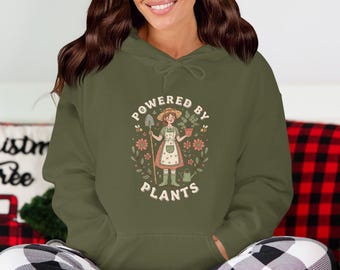 Powered By Plants T-Shirts, Sweatshirts, Hoodies, Gardener Gifts, Cute Plant Lover, Gardening Design, Botanical Print, Plant Mom Gift