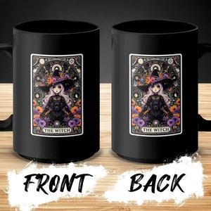Gothic Witch Design Mug, Halloween Coffee Mug, Unique Witch Art Mug, Black Witch Mug for Coffee Lovers, Witchy Gifts for Her