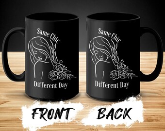 Floral Design Coffee Mug: Inspirational Quote, Chic Black Ceramic