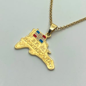 Dominican Republic Necklace, 18K Gold Filled, Dominican Republic Charm Dominican Republic Flag Chain Dominican Republic Pendant Country Map