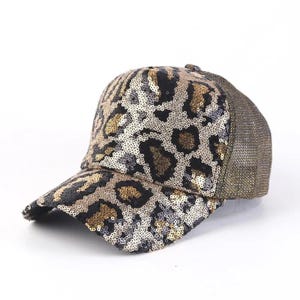 Leopard Cheetah Gold Sequence Hat Glitter Baseball Cap