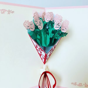 Bouquet de roses roses | Carte de voeux 3D pop-up | vente du jour du souvenir | Des cartes de vœux uniques pour toutes les occasions