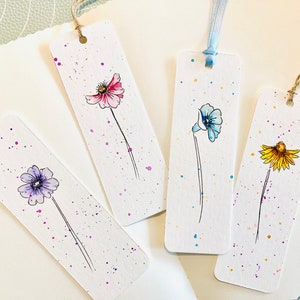Hand Painted Wildflower Watercolor Bookmark, Original Art immagine 1