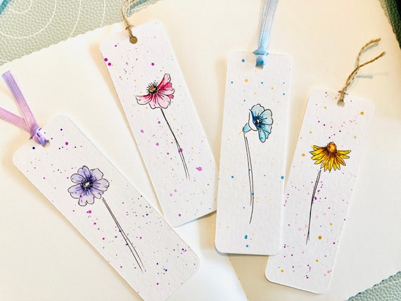 Hand Painted Wildflower Watercolor Bookmark, Original Art